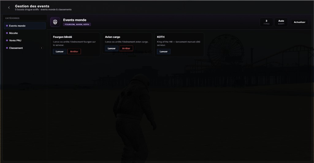 /gestion > Gestion des events : events monde, fourgon blindé, avion cargo et KOTH