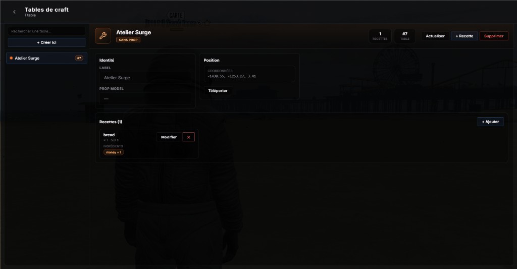 /gestion > Monde > Table de craft : identité, position, recette et ingrédients